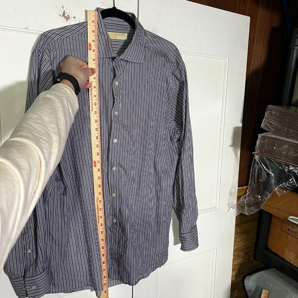 Michael Kors Striped Button Down Shirt Purple White Black Size Size Large 34/35 - Picture 3 of 10